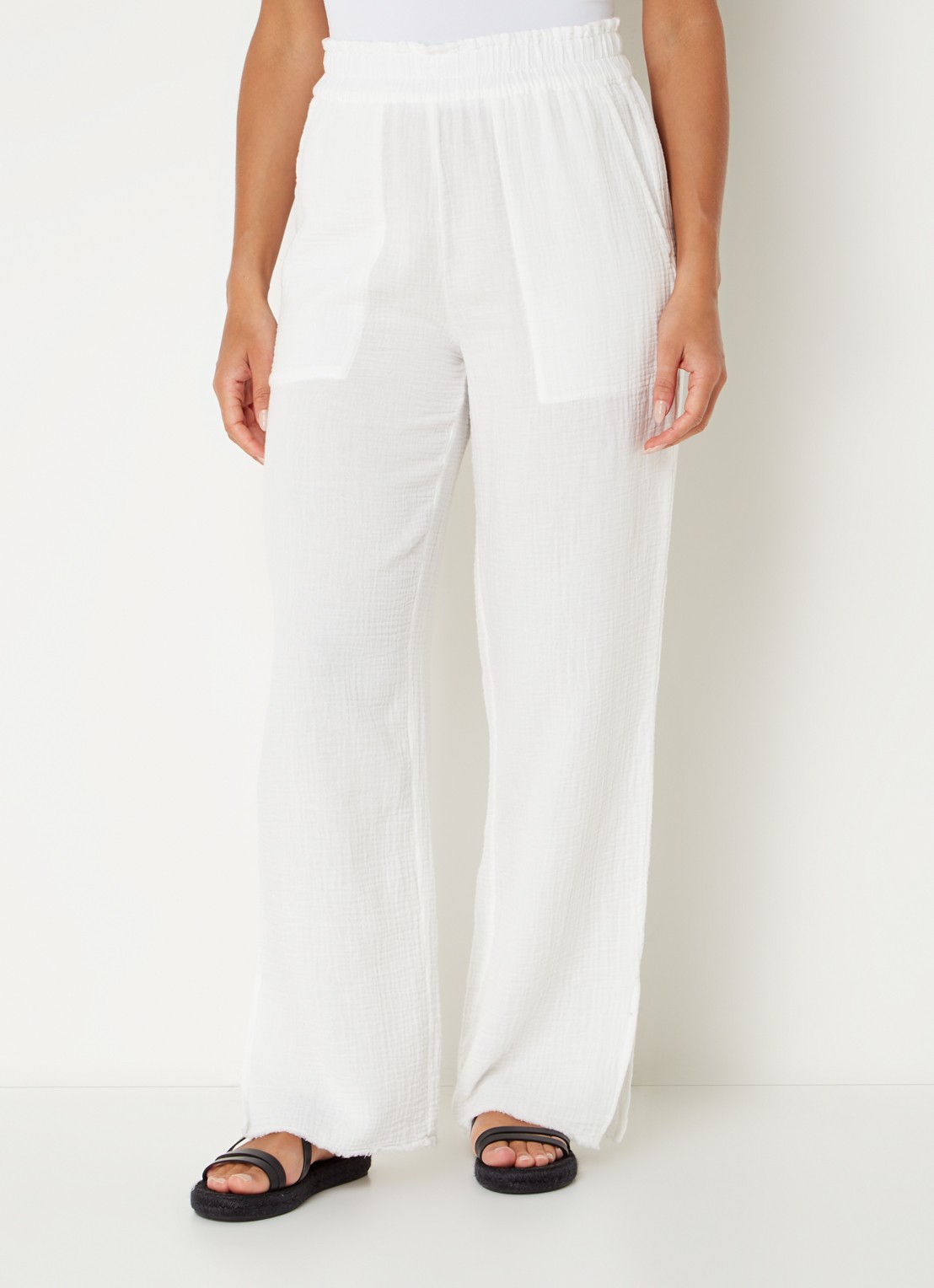 Rails Leon mid waist straight fit broek van  katoen met structuur - detail 3 wit