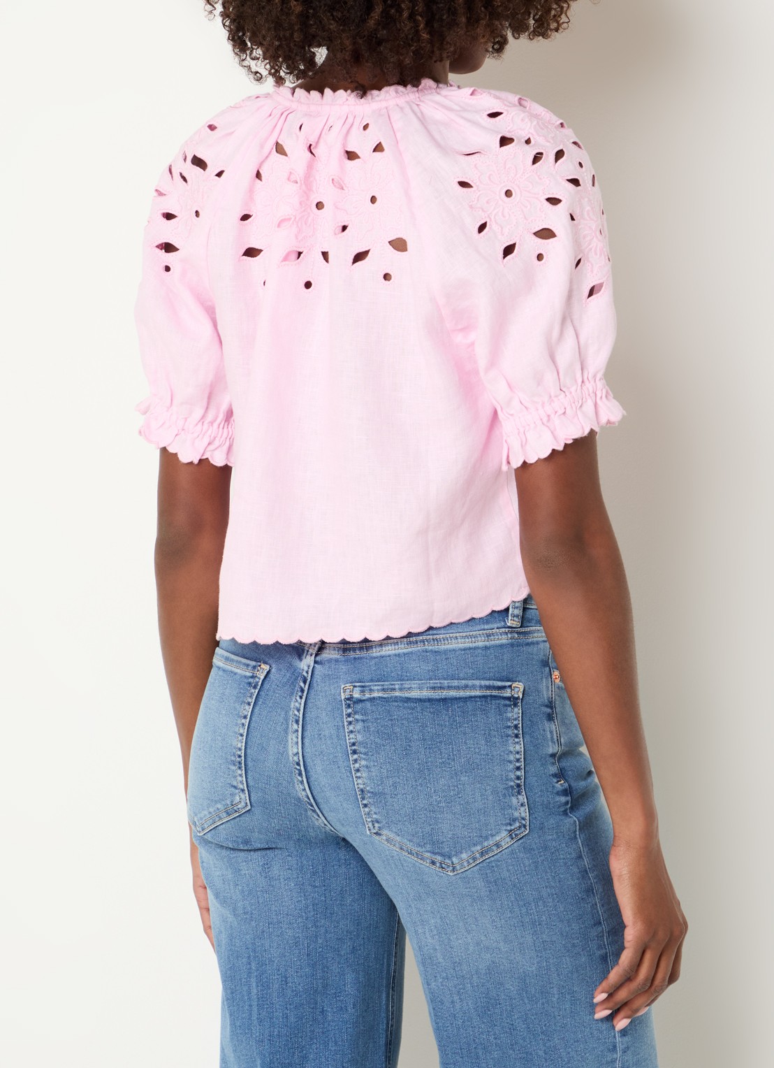 Rails Lizbeth blouse van linnen met broderie - achterkant 3 roze