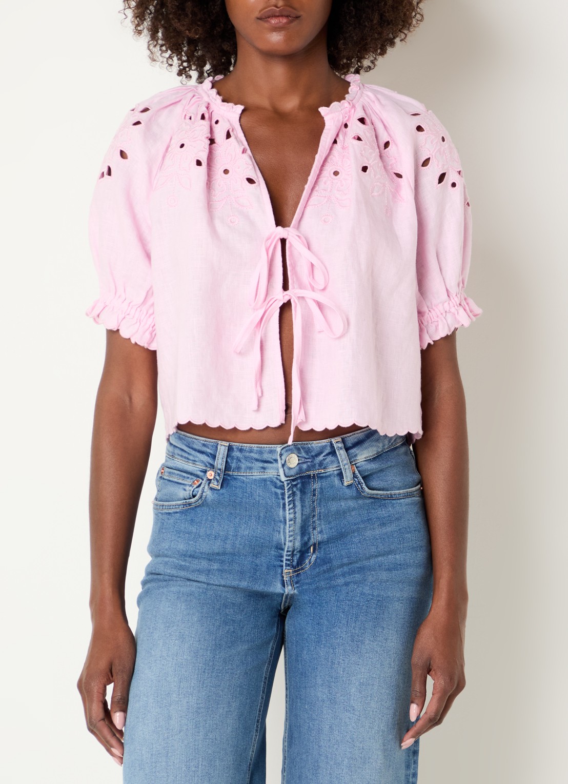 Rails Lizbeth blouse van linnen met broderie - detail 4 roze