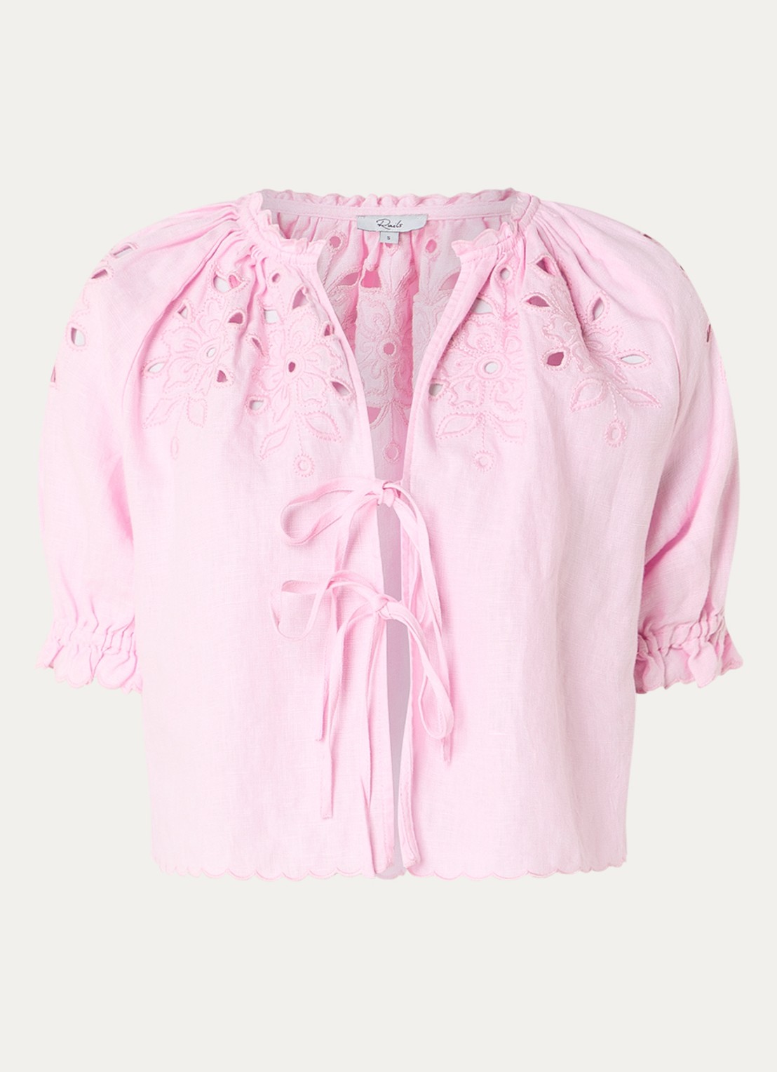 Rails Lizbeth blouse van linnen met broderie - voorkant roze