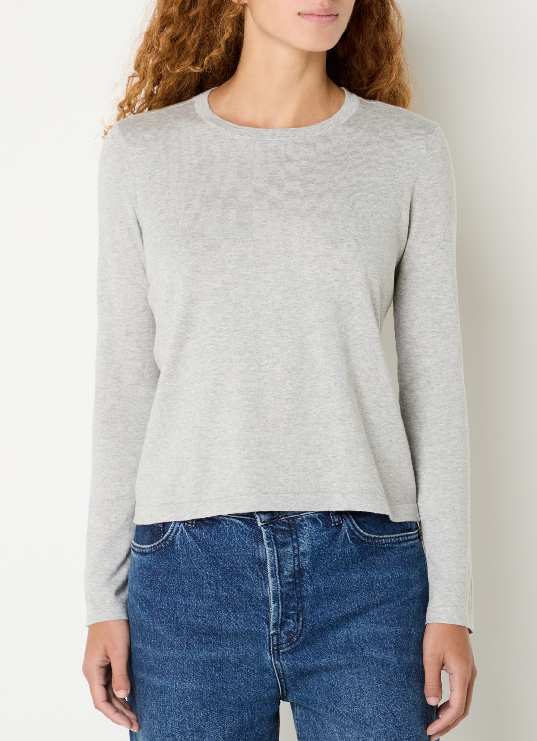 Rails Longsleeve in kasjmierblend met ronde hals - detail 2 lichtgrijs