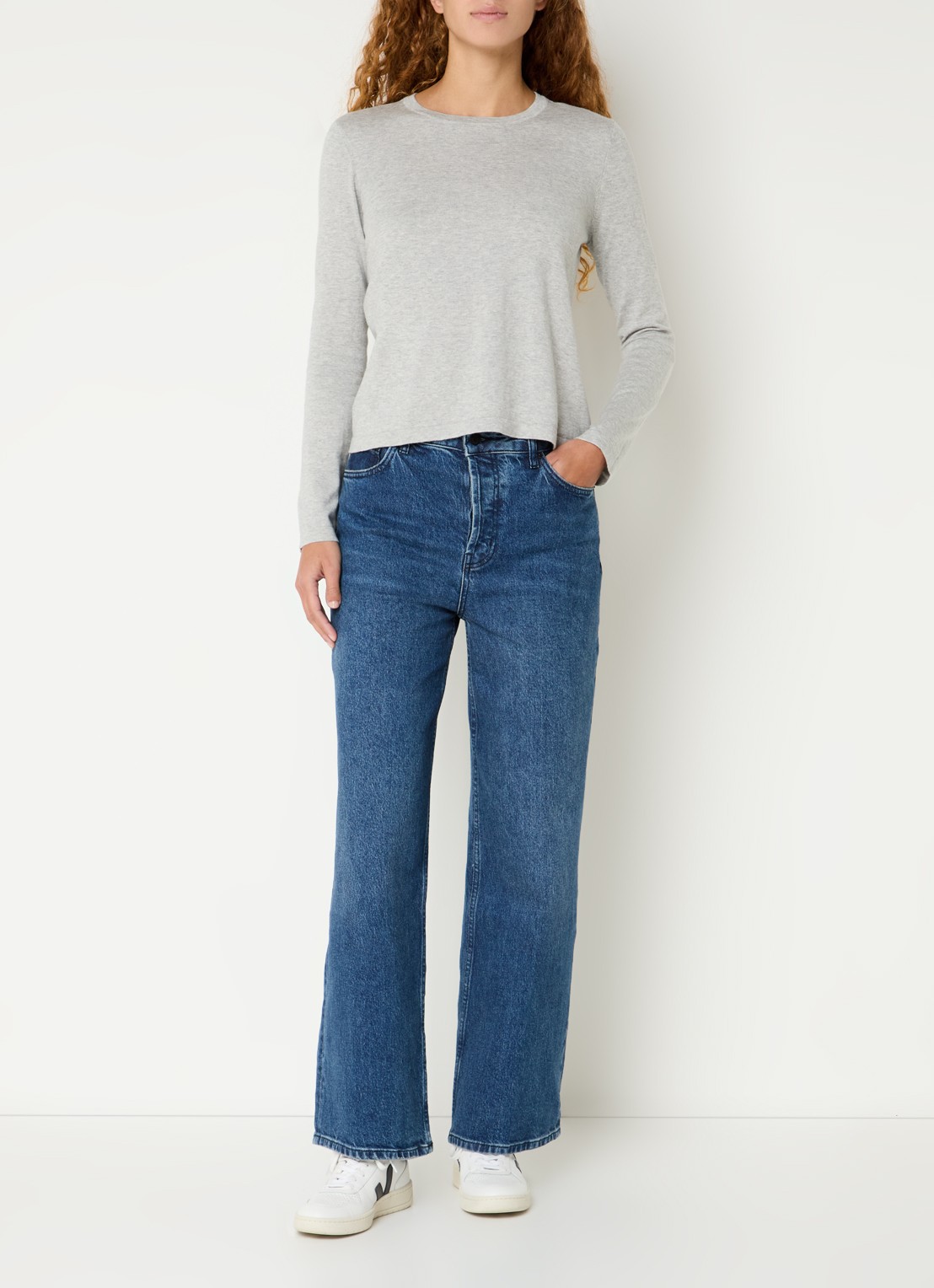 Rails Longsleeve in kasjmierblend met ronde hals - voorkant 4 lichtgrijs