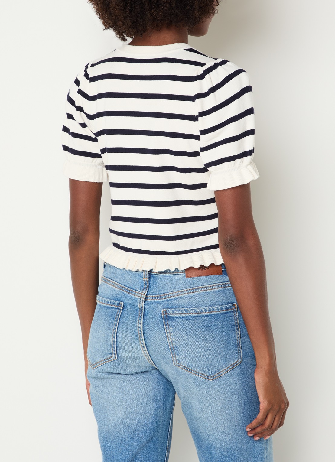 Rails Lora fijngebreid vest met streepprint en peplum - achterkant gebroken wit