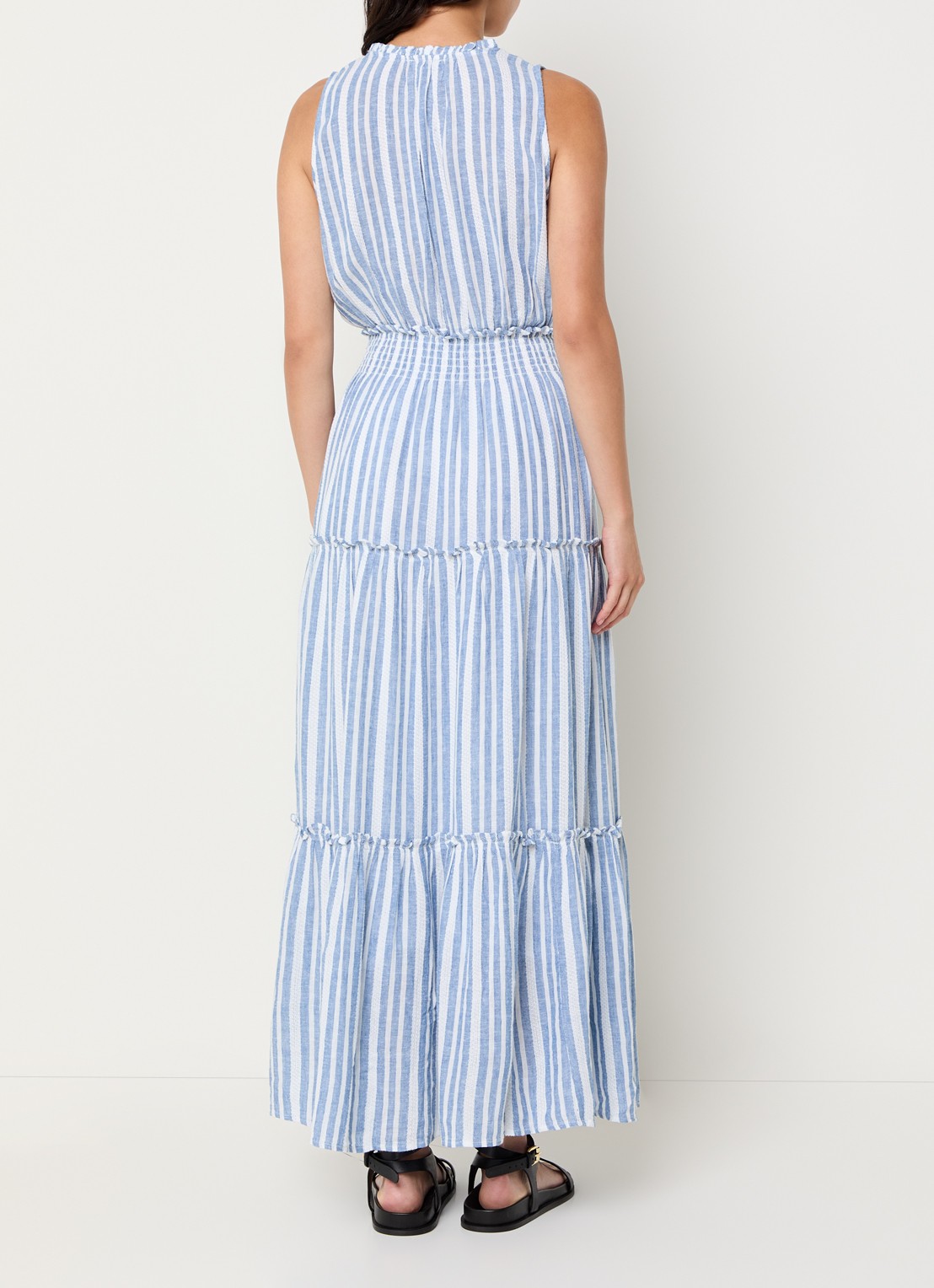 Rails Loulou gelaagde maxi jurk in linnenblend met streepprint - achterkant donkerblauw