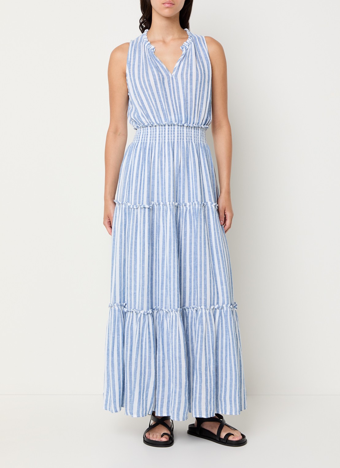 Rails Loulou gelaagde maxi jurk in linnenblend met streepprint - detail 2 donkerblauw