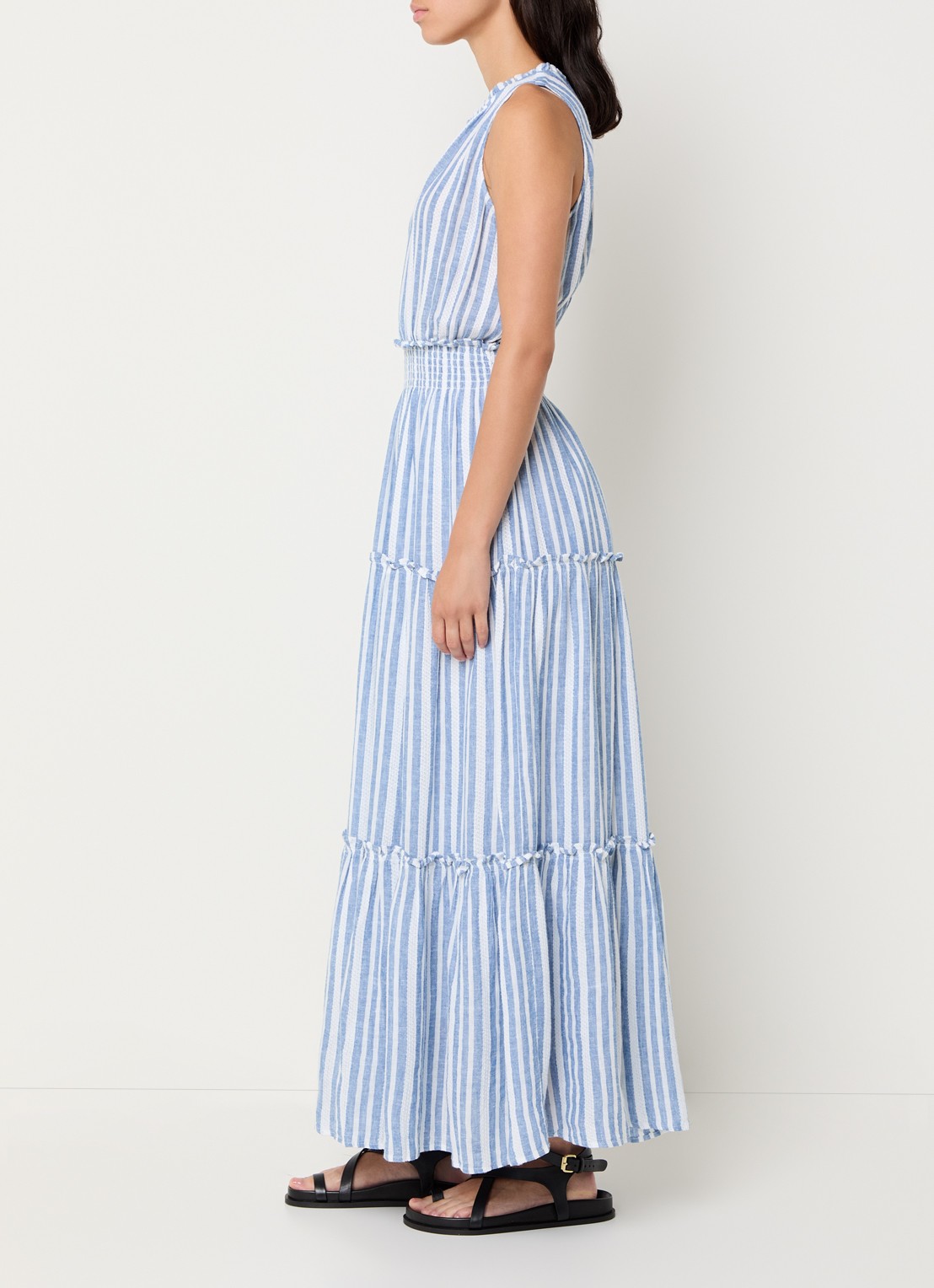 Rails Loulou gelaagde maxi jurk in linnenblend met streepprint - voorkant 4 donkerblauw