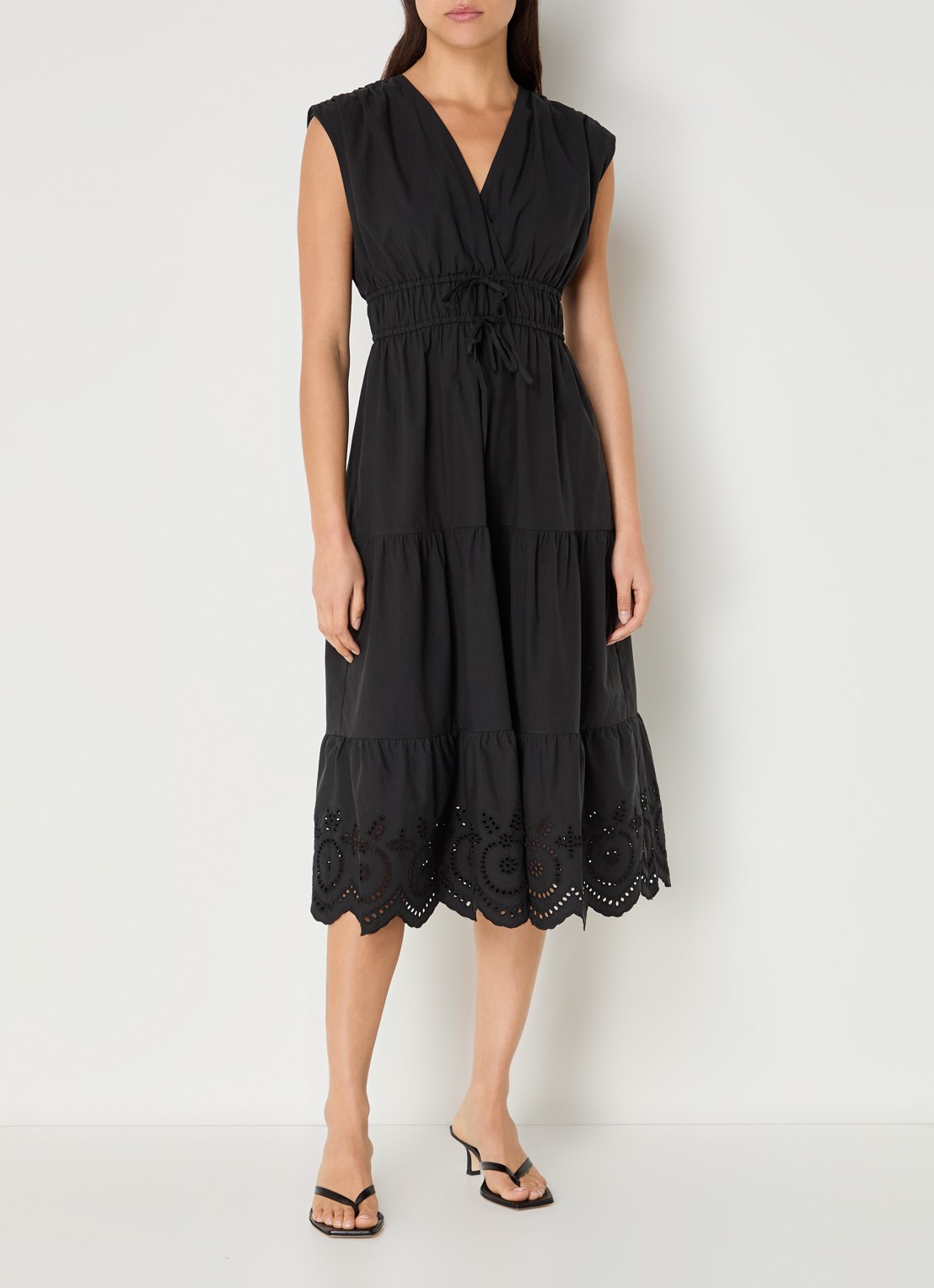 Rails Lucia gelaagde midi jurk  met broderie - detail zwart