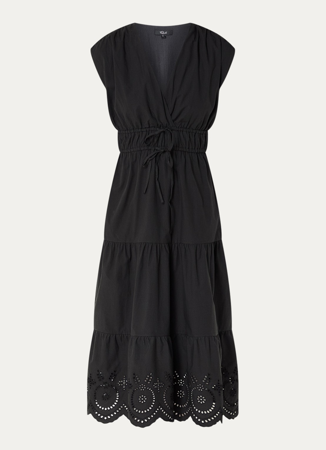 Rails Lucia gelaagde midi jurk  met broderie - voorkant 3 zwart