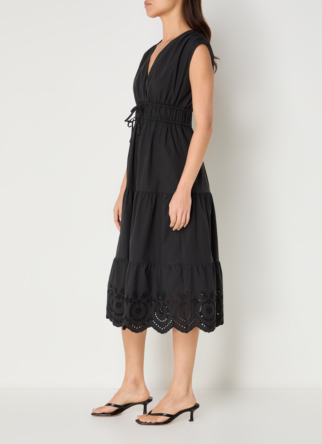 Rails Lucia gelaagde midi jurk  met broderie - voorkant 4 zwart