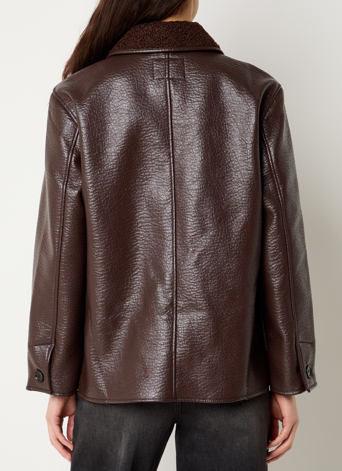Rails Luis lammy coat met ritszakken - achterkant kastanjebruin