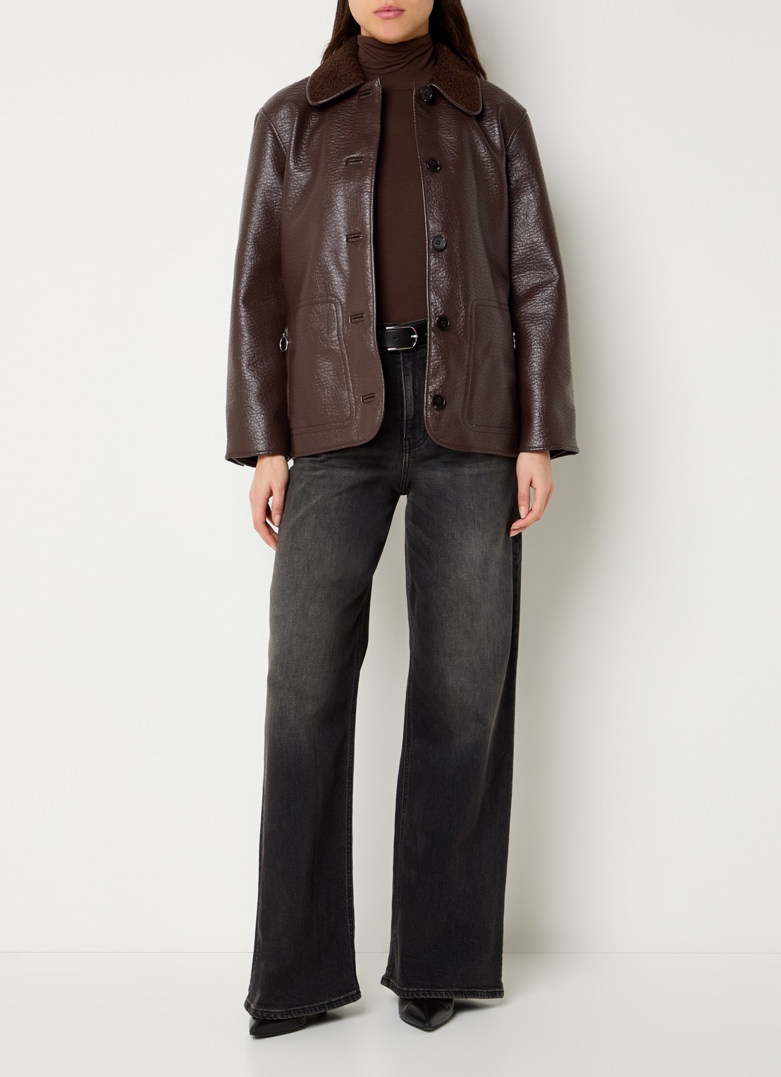 Rails Luis lammy coat met ritszakken - voorkant 3 kastanjebruin