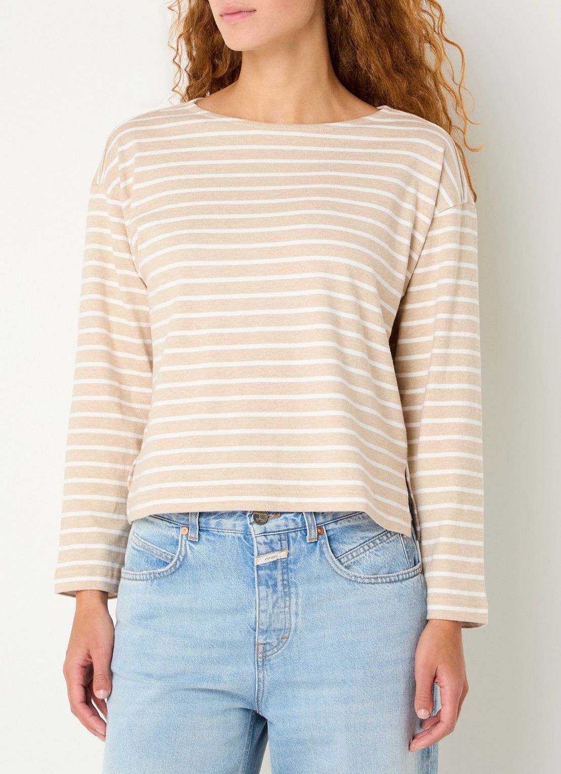 Rails Macy longsleeve met streepprint - detail beige