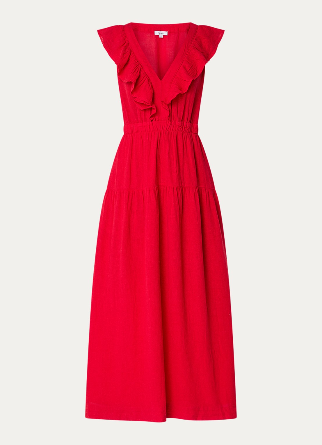 Rails Maxi jurk in linnenblend met ruches - voorkant rood