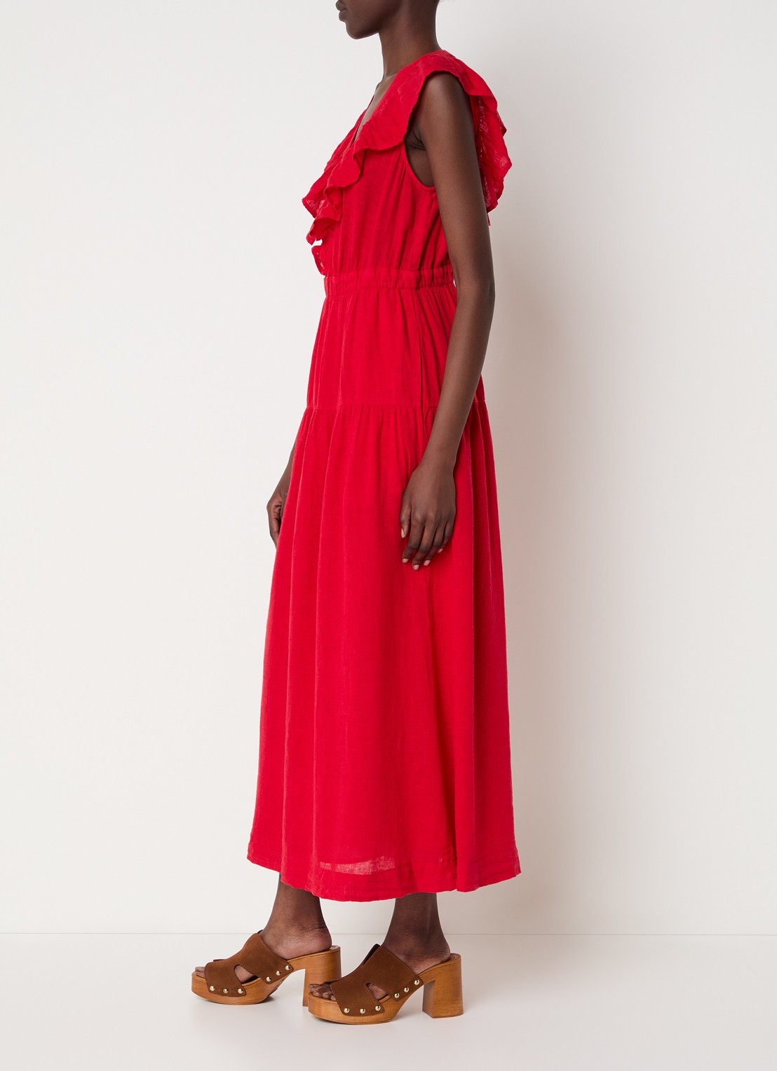 Rails Maxi jurk in linnenblend met ruches - voorkant 2 rood