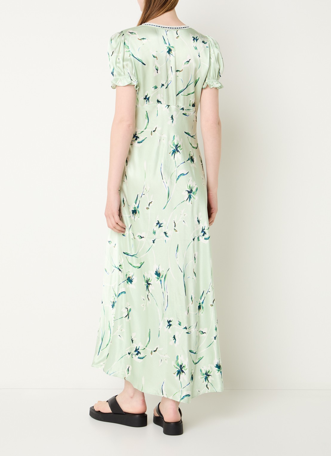 Rails Maxi jurk met bloemenprint en ronde hals - achterkant lichtgroen