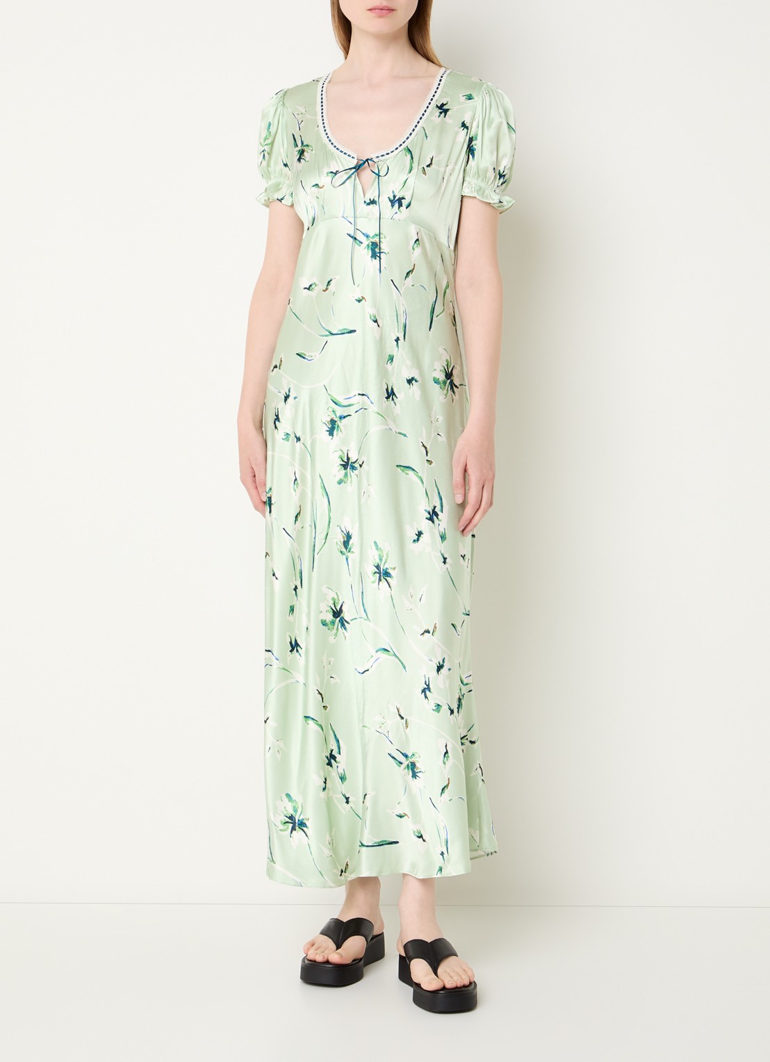 Rails Maxi jurk met bloemenprint en ronde hals - detail 4 lichtgroen