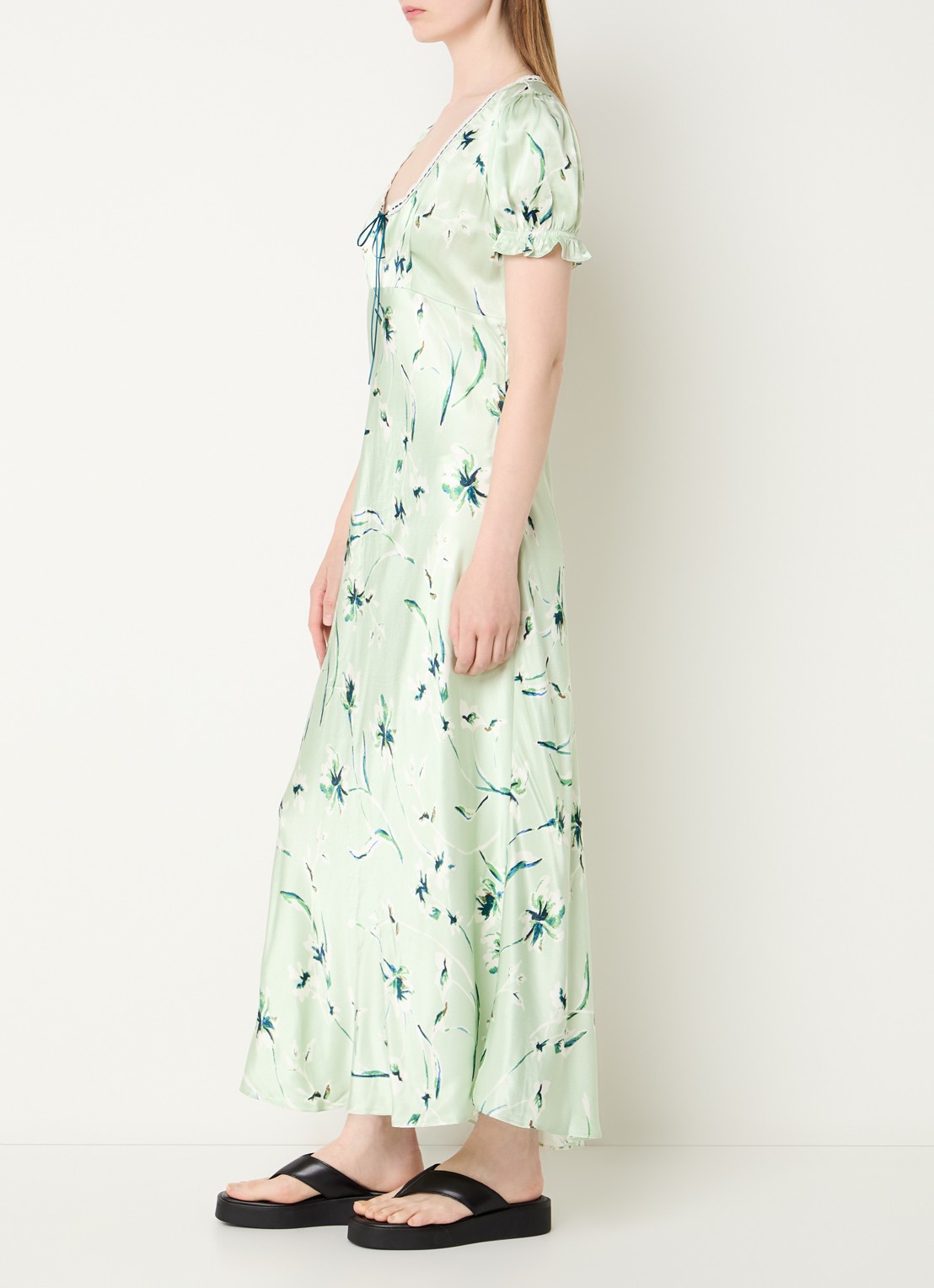 Rails Maxi jurk met bloemenprint en ronde hals - voorkant 3 lichtgroen