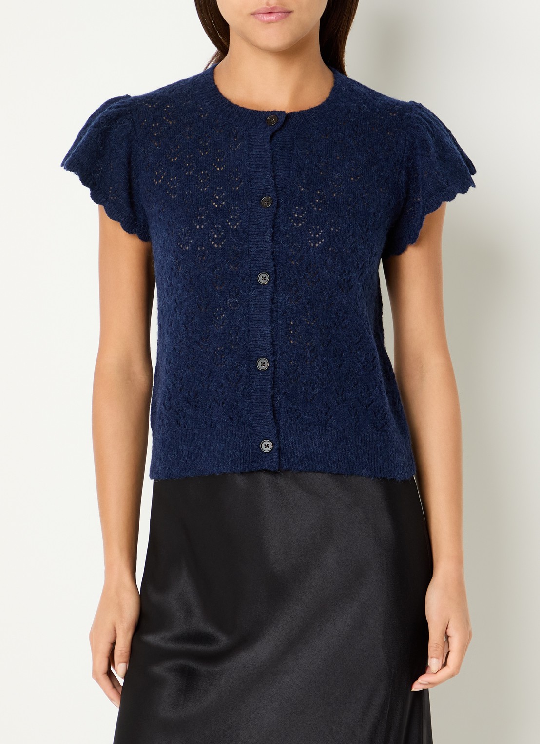 Rails Meeka grofgebreid vest in alpaca wolblend met opengewerkt dessin - detail donkerblauw