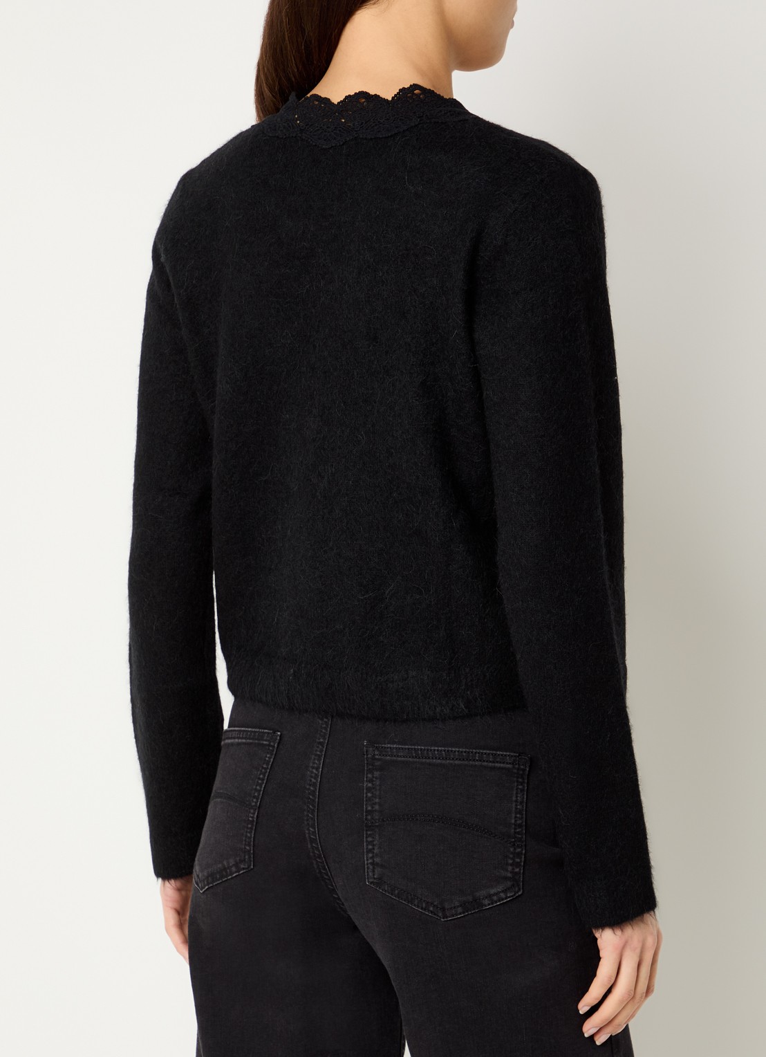 Rails Mer fijngebreid vest in alpaca wolblend met kant  - achterkant 4 zwart