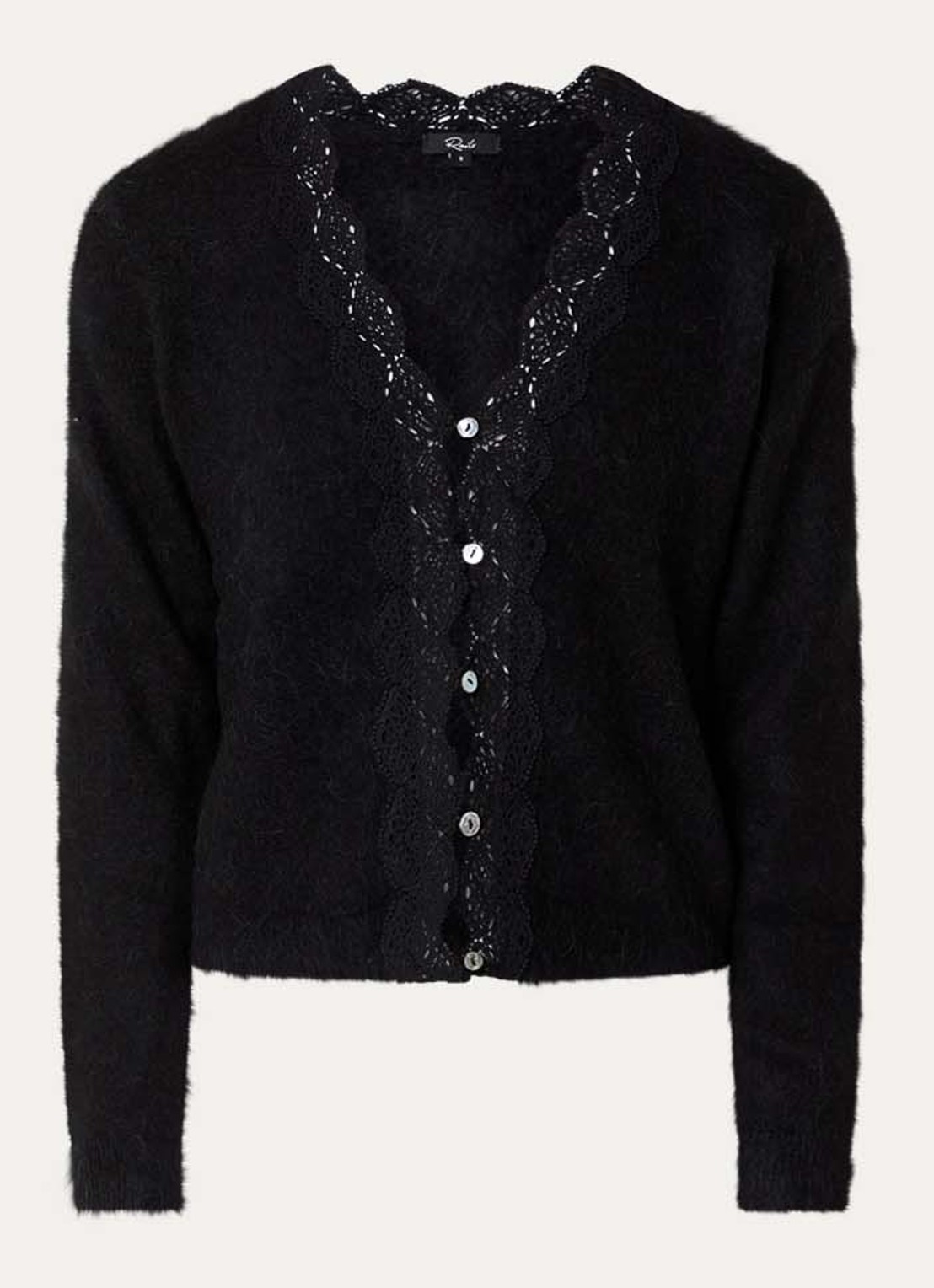 Rails Mer fijngebreid vest in alpaca wolblend met kant  - voorkant 2 zwart