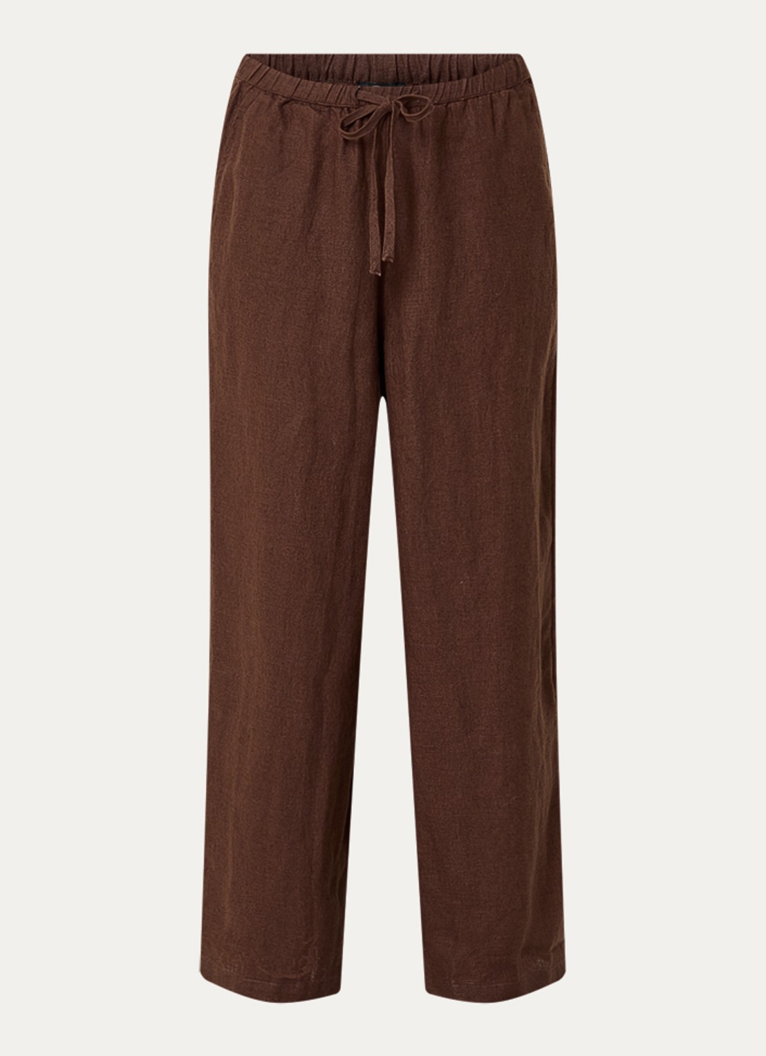 Rails Mid waist straight fit broek van linnen met steekzakken - voorkant 3 donkerbruin