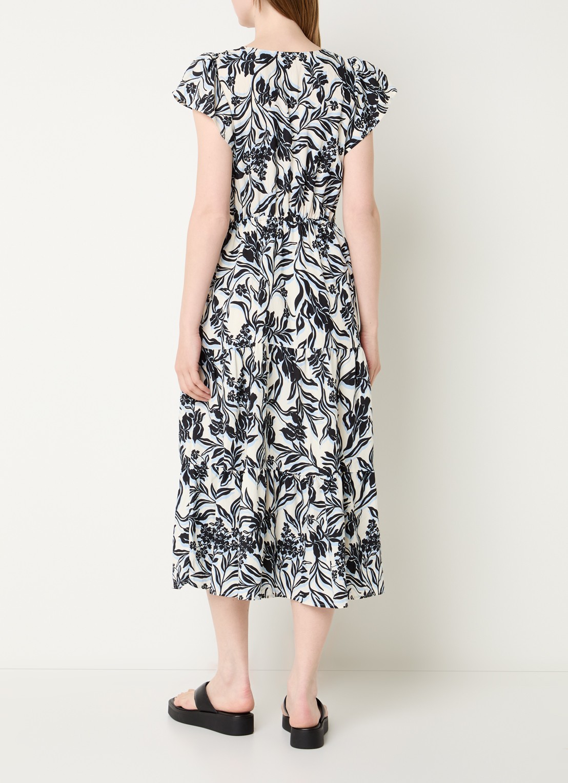 Rails Midi jurk met bloemenprint en steekzakken - achterkant zwart