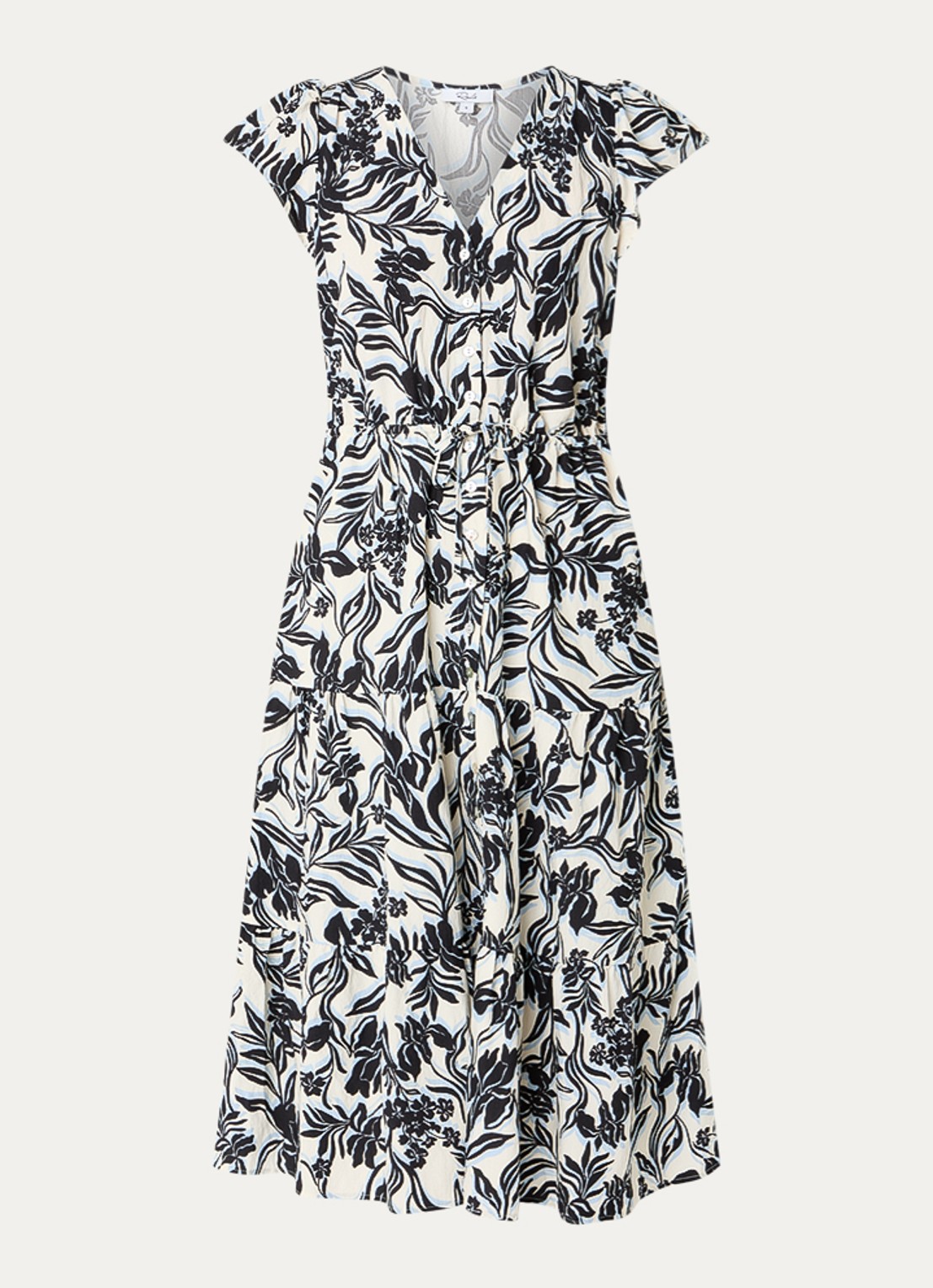 Rails Midi jurk met bloemenprint en steekzakken - voorkant 2 zwart