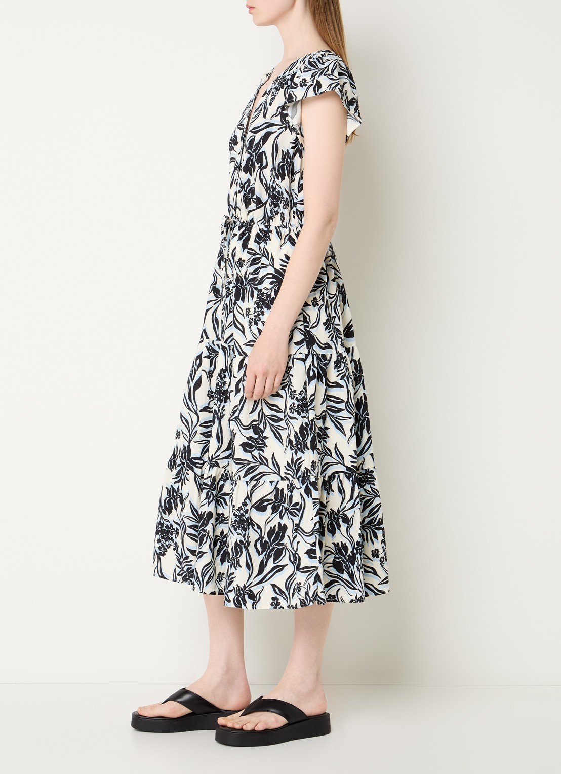 Rails Midi jurk met bloemenprint en steekzakken - voorkant 3 zwart