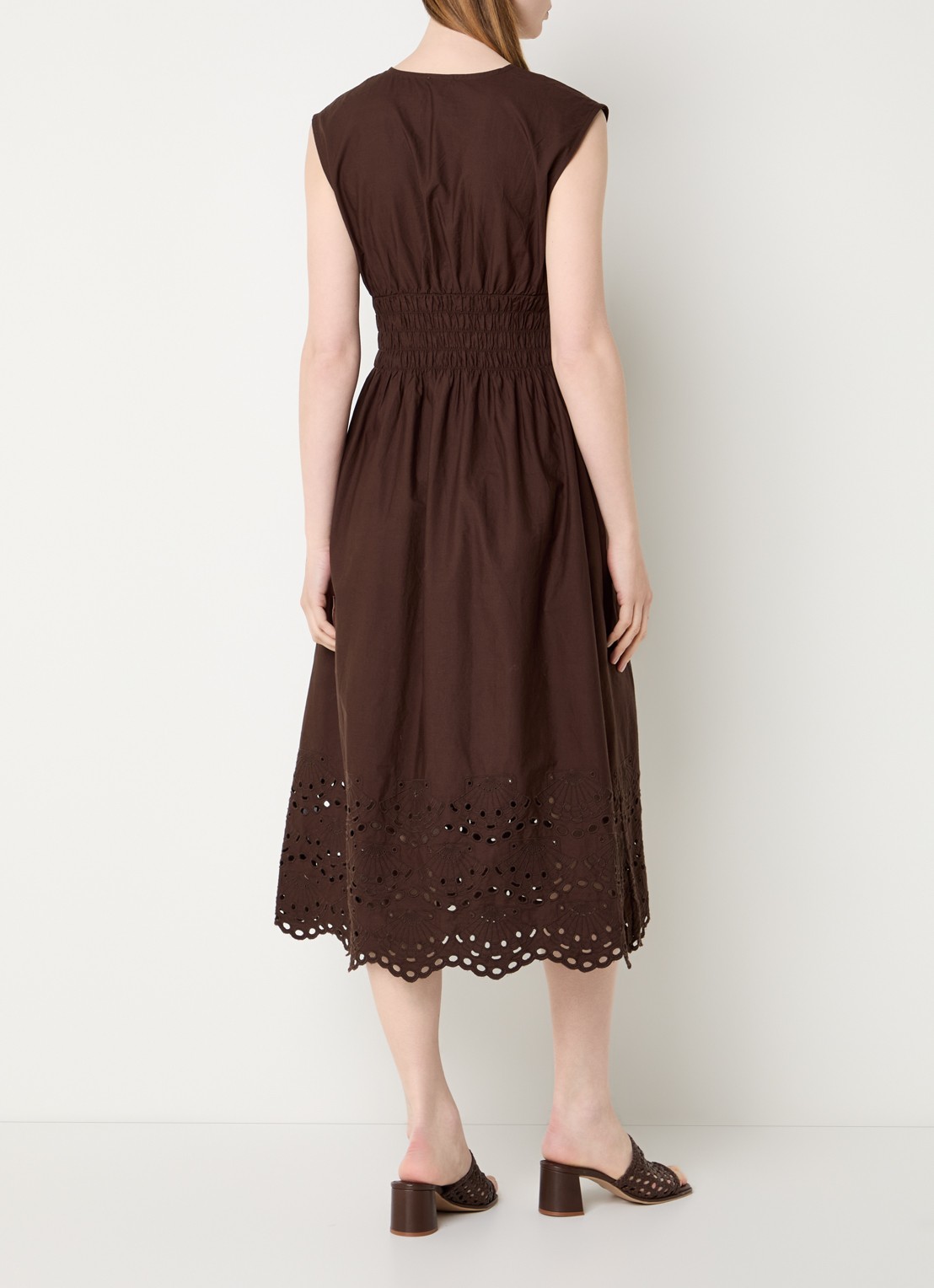 Rails Midi jurk met broderie en V-hals - achterkant 4 donkerbruin