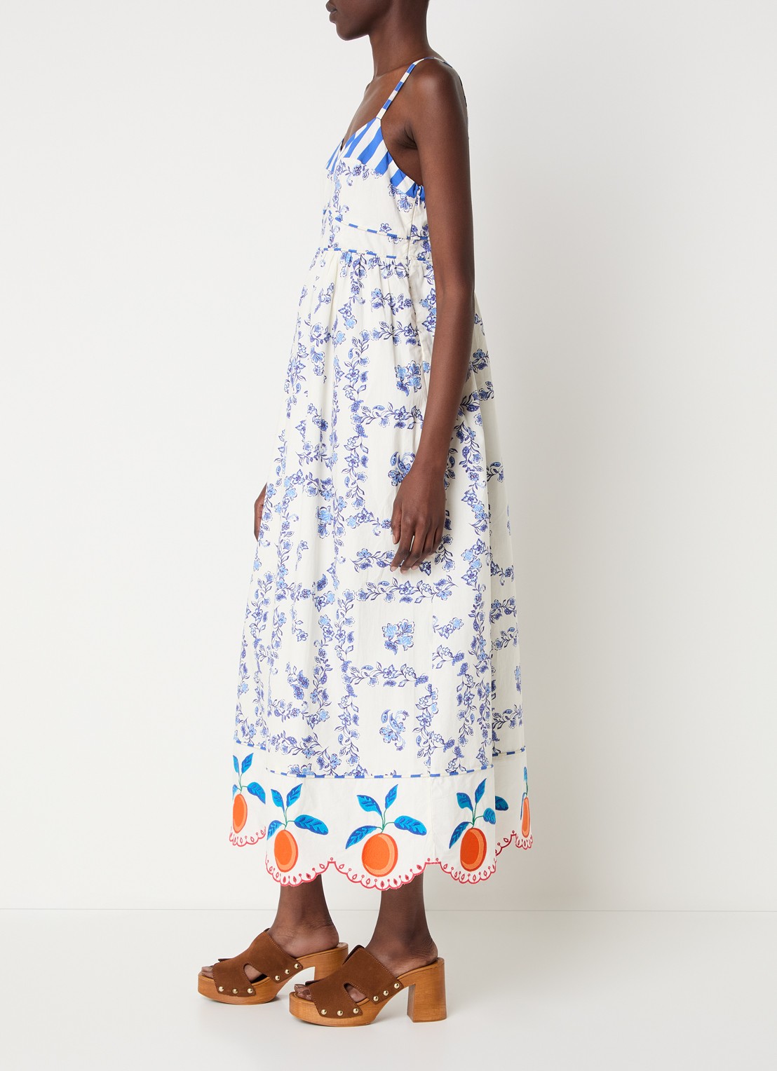 Rails Midi jurk met print en broderie - voorkant 3 blauw