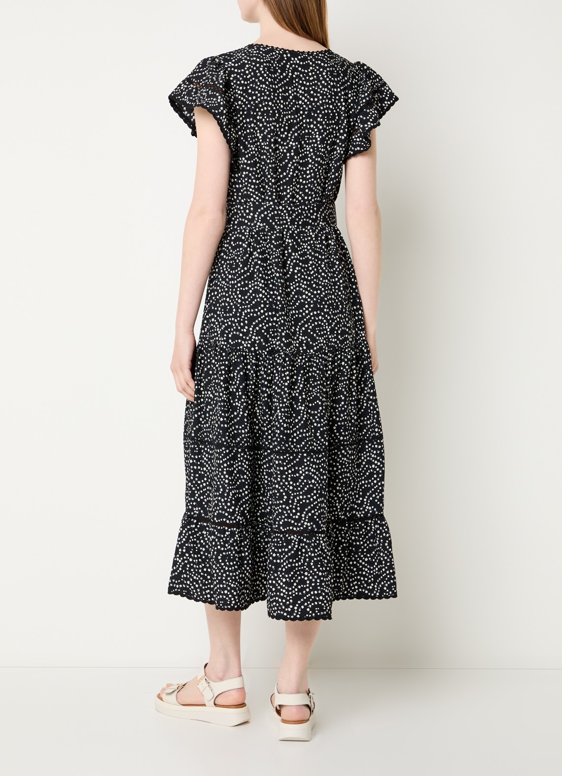 Rails Midi jurk met print en vlindermouw - achterkant 2 zwart