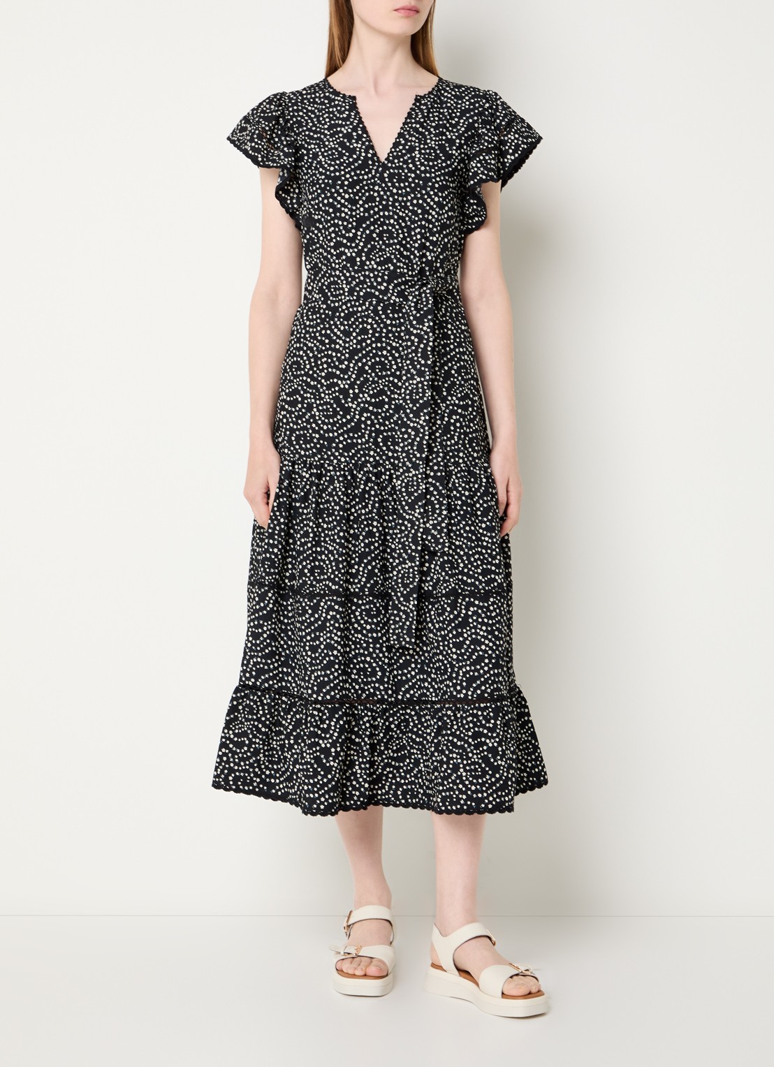 Rails Midi jurk met print en vlindermouw - detail zwart
