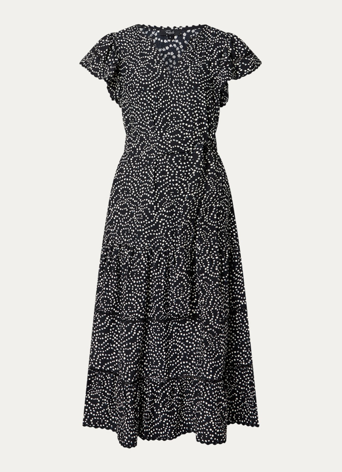 Rails Midi jurk met print en vlindermouw - voorkant 3 zwart