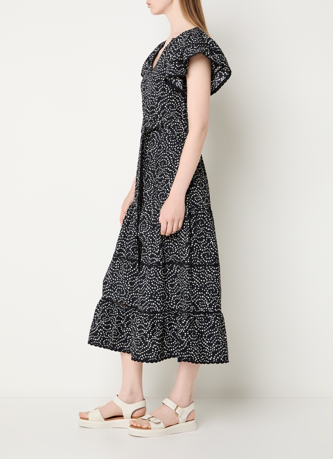 Rails Midi jurk met print en vlindermouw - voorkant 4 zwart