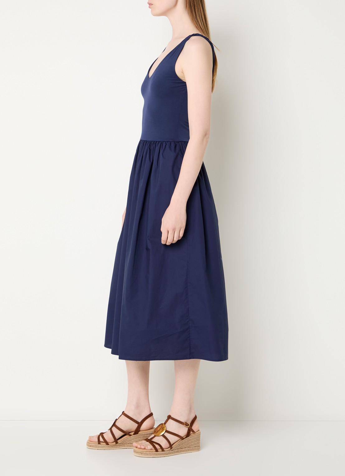 Rails Midi jurk met steekzakken en V-hals - voorkant 4 donkerblauw