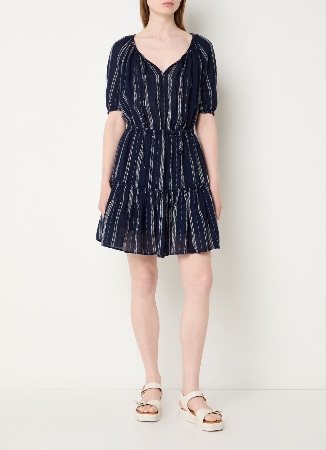 Rails Mini tuniekjurk met streepprint en V-hals - voorkant 2 donkerblauw
