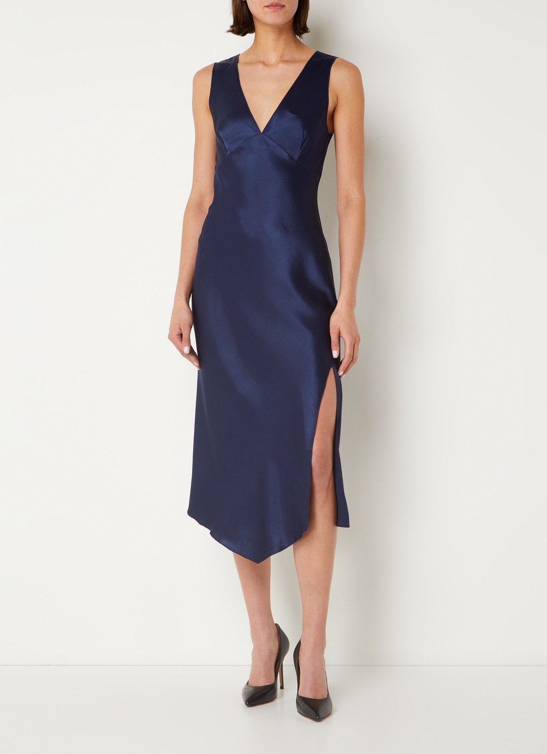 Rails Monique midi jurk van satijn met split - detail 3 donkerblauw