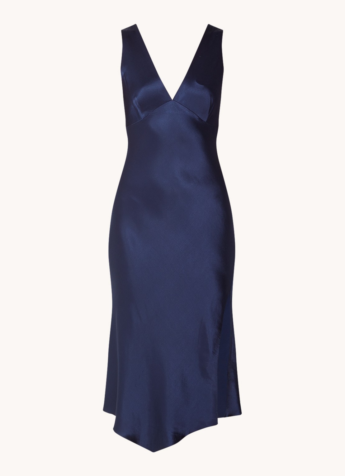Rails Monique midi jurk van satijn met split - voorkant donkerblauw