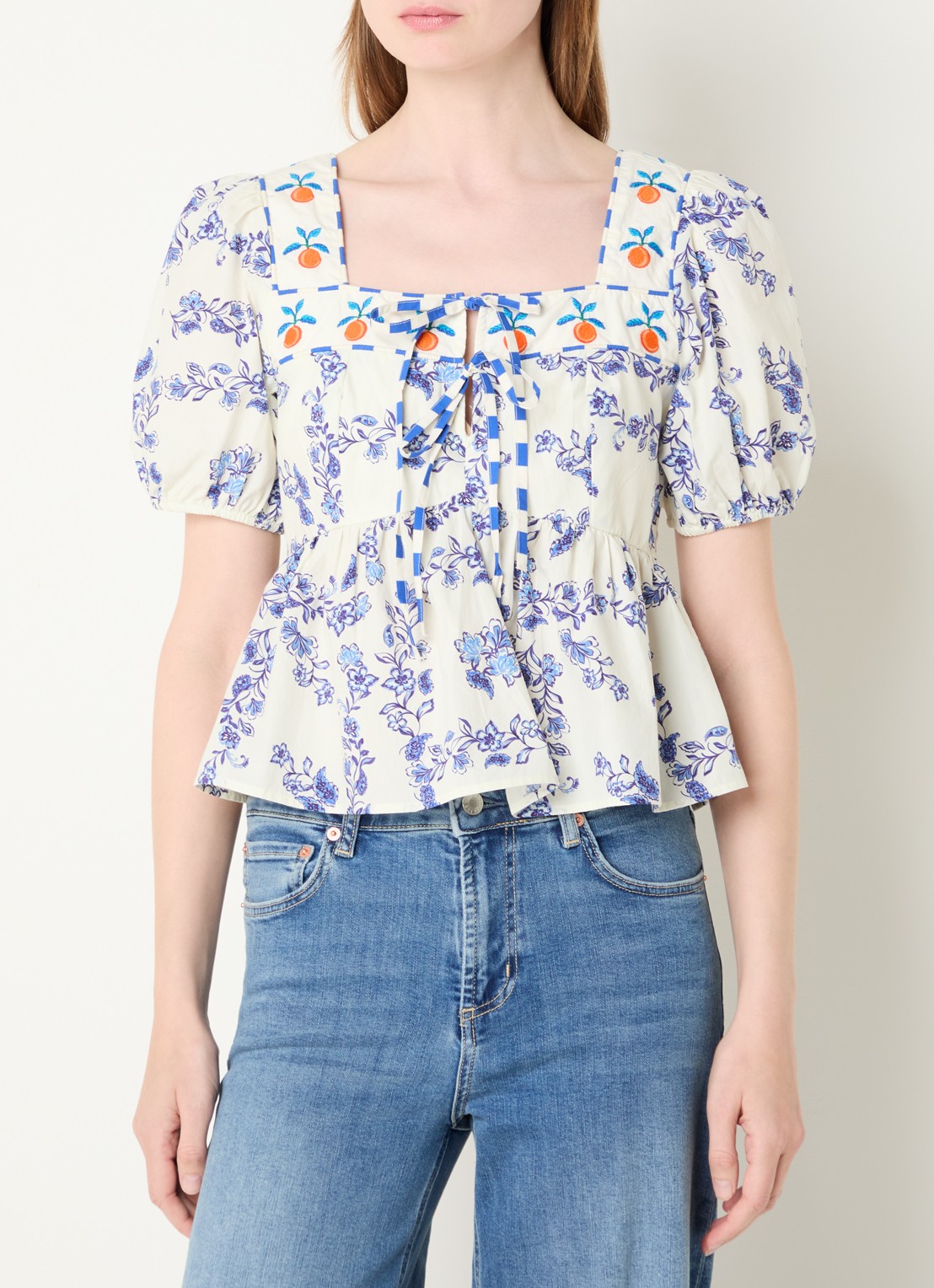 Rails Presley tuniek met bloemenprint en pofmouw - detail 4 gebroken wit