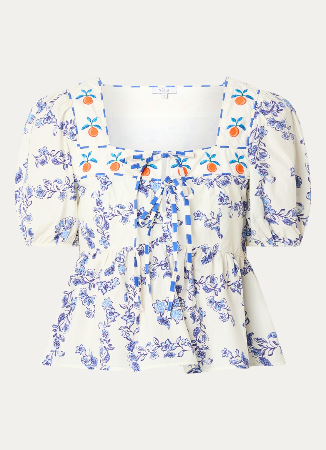 Rails Presley tuniek met bloemenprint en pofmouw - voorkant 2 gebroken wit