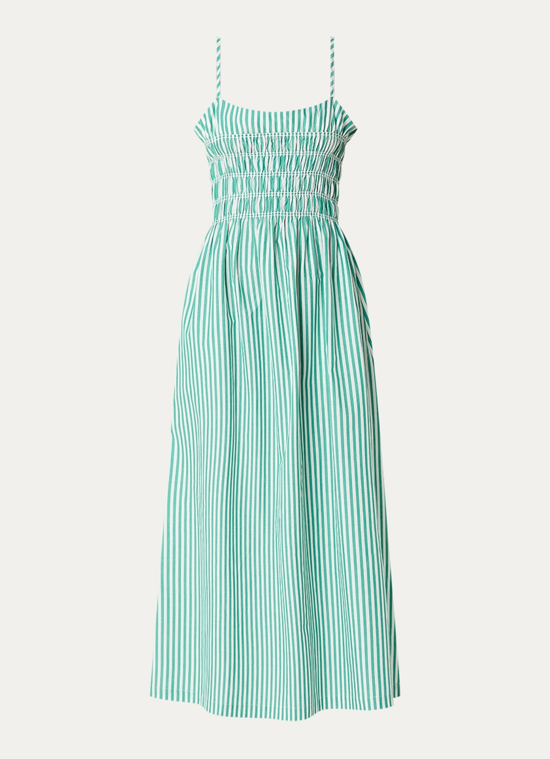 Rails Primrose midi A-lijn jurk met smockwerk en streeprint - voorkant 2 groen