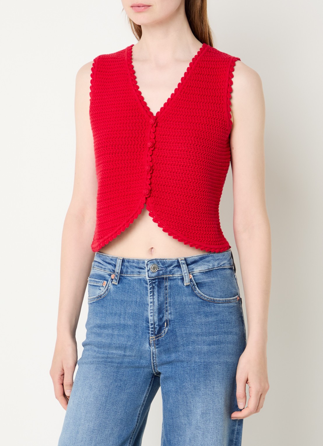 Rails Rails grofgebreid gilet met V-hals - detail 4 rood