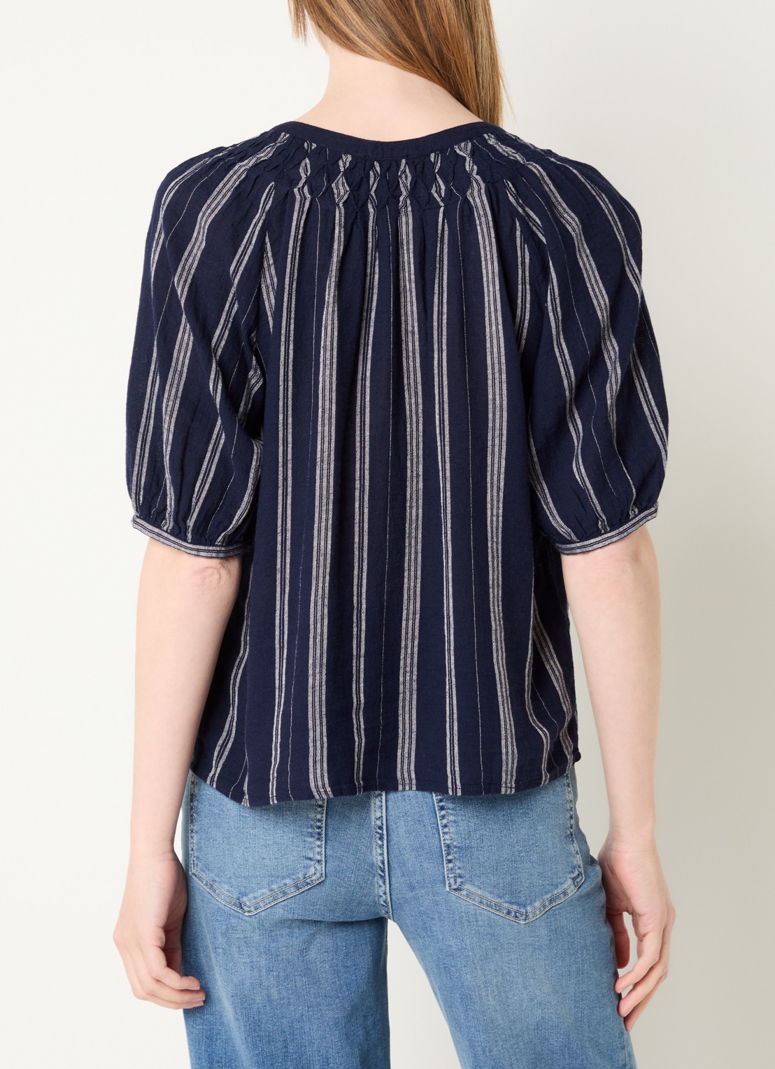 Rails Rix blouse in linnenblend met streepprint - achterkant 3 donkerblauw