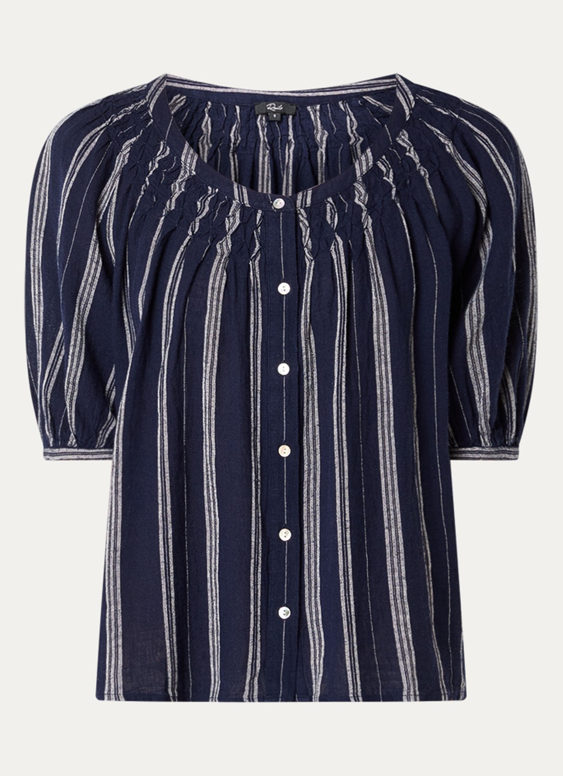 Rails Rix blouse in linnenblend met streepprint - voorkant donkerblauw