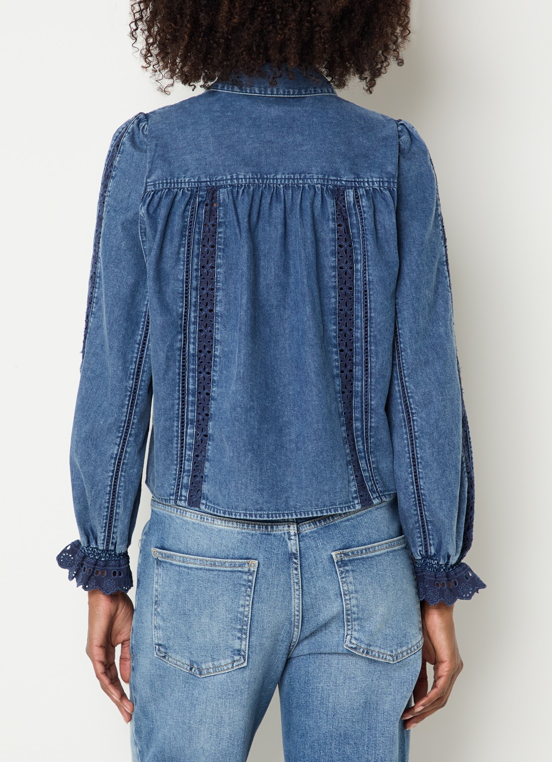 Rails Rowen blouses van denim met opengewerkt dessin - achterkant 4 blauw
