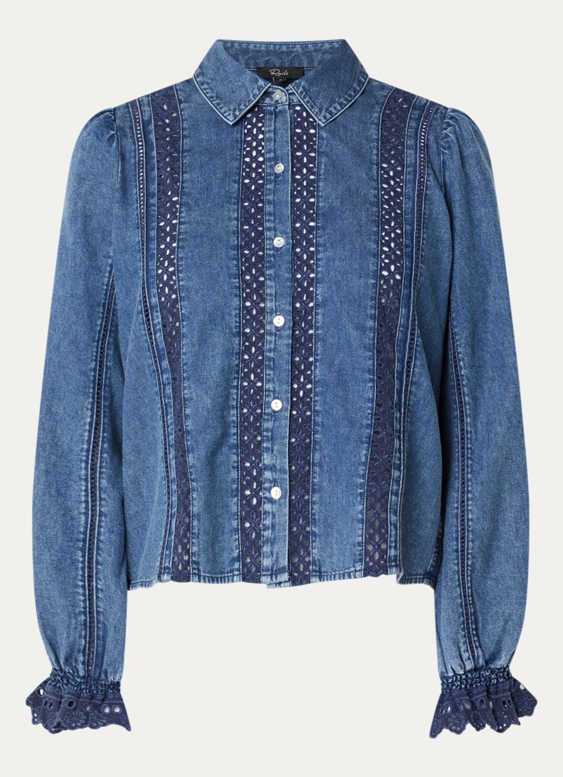Rails Rowen blouses van denim met opengewerkt dessin - voorkant 2 blauw