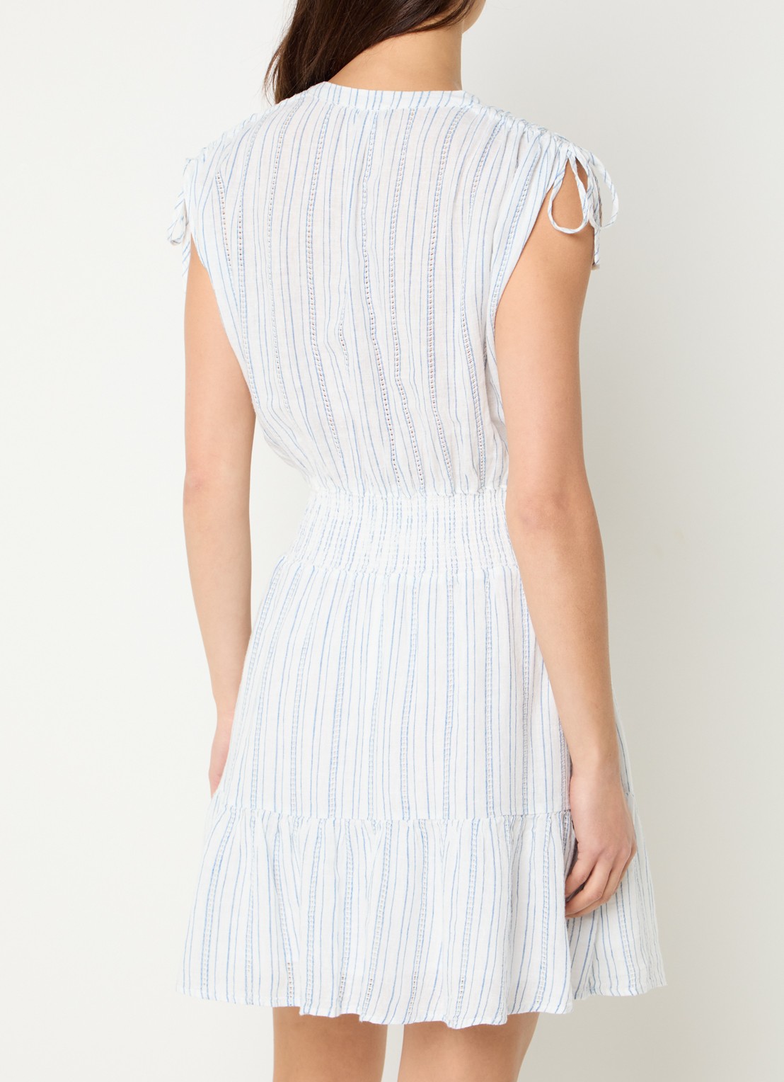 Rails Samina midi tuniekjurk in linnenblend met smockwerk - achterkant wit