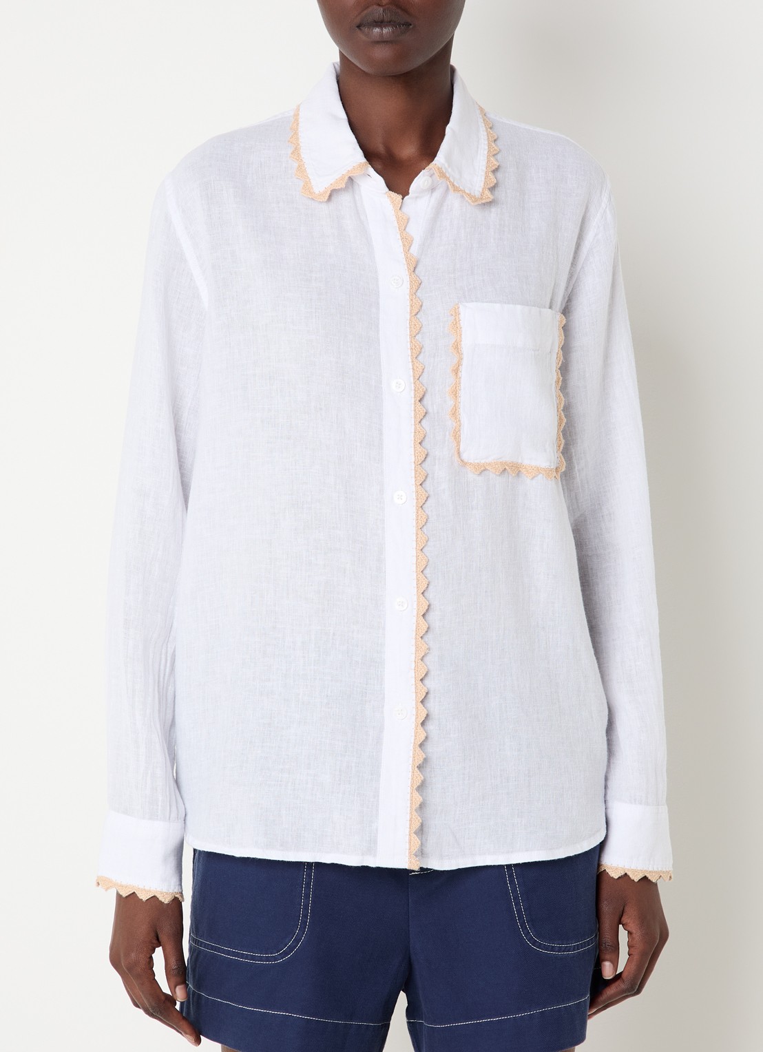 Rails Saya blouse in linnenblend met crochet detail - detail wit