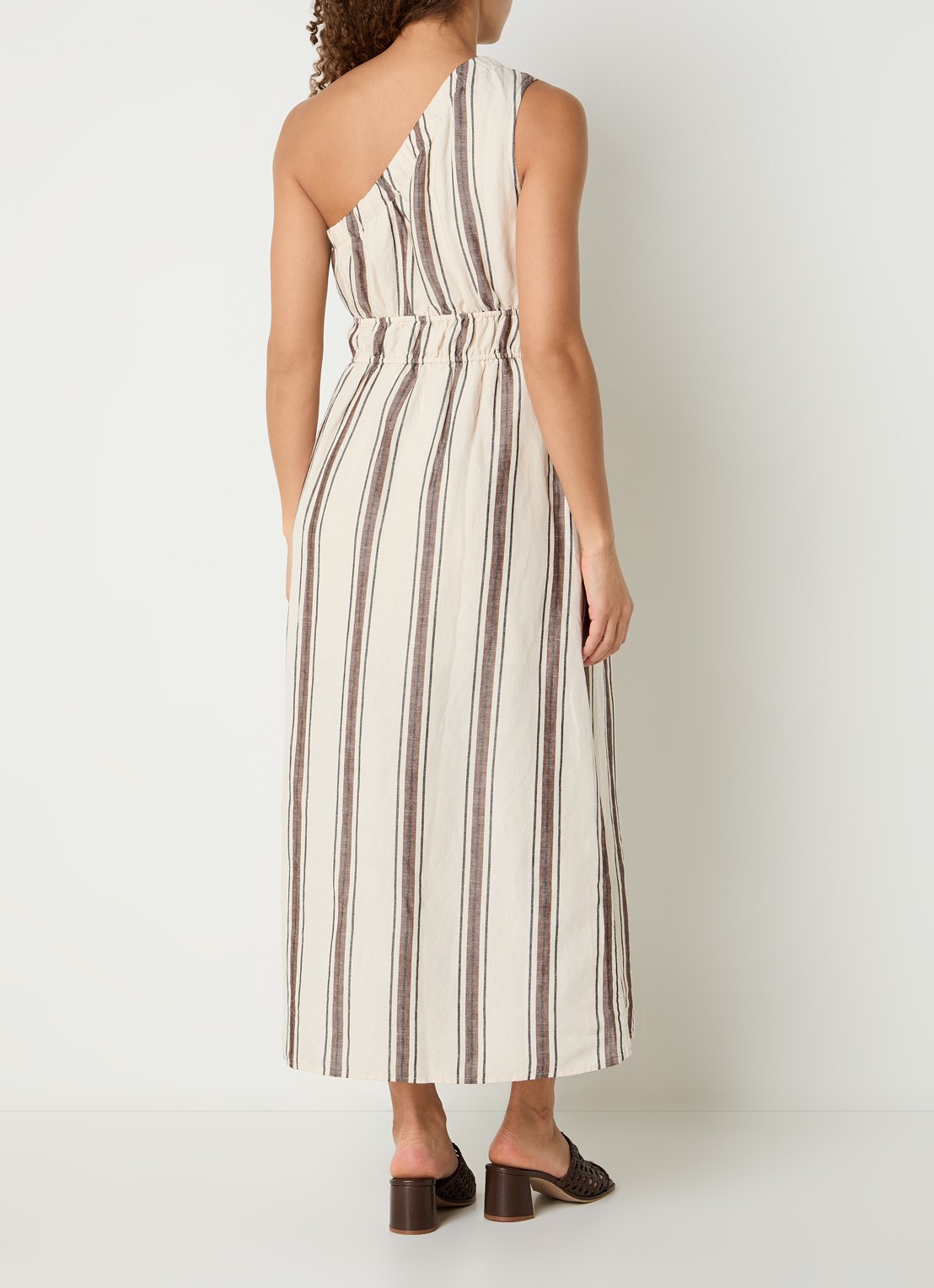 Rails Selani one shoulder maxi jurk met streepprint - achterkant 4 creme