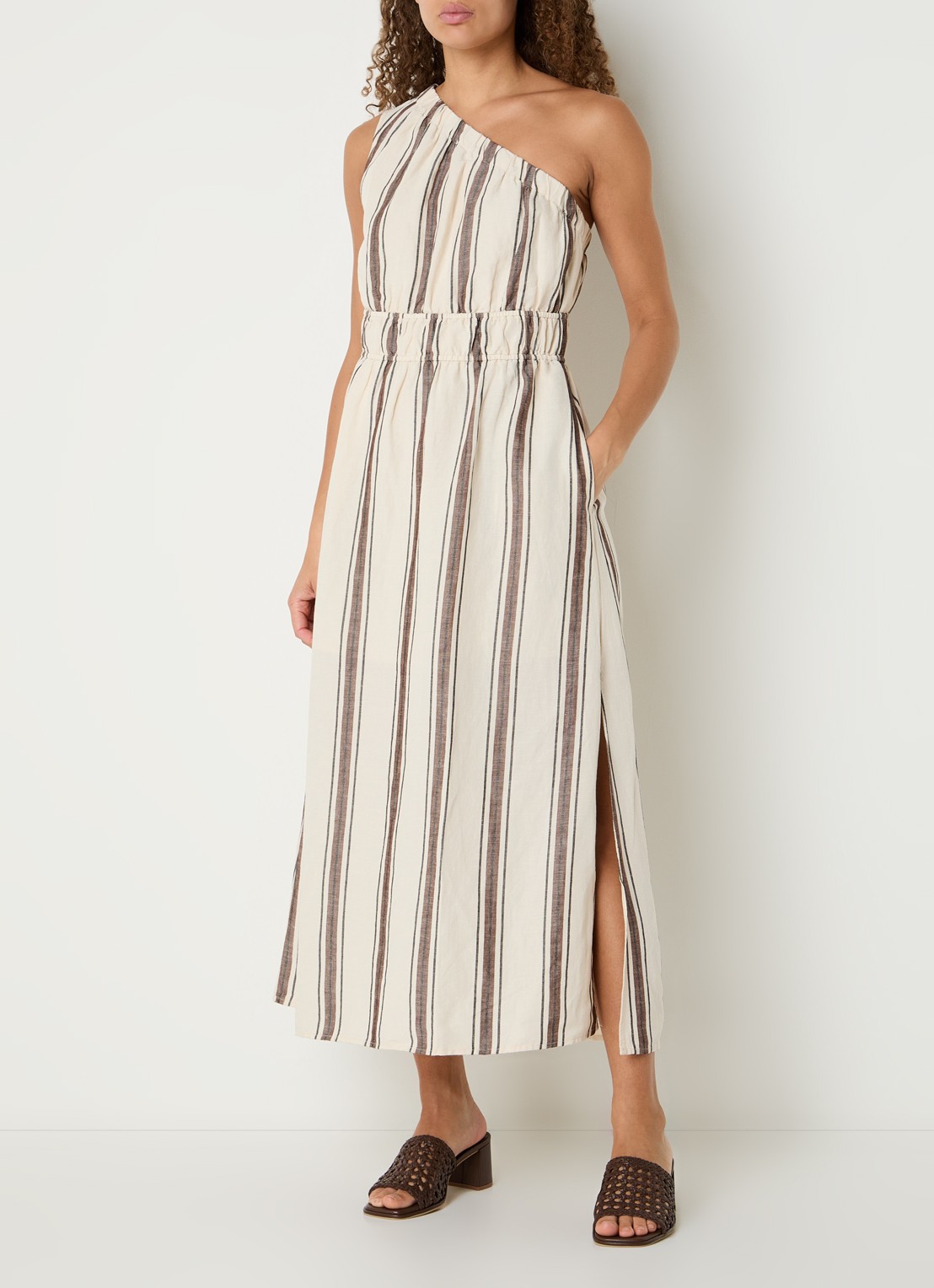 Rails Selani one shoulder maxi jurk met streepprint - detail 3 creme